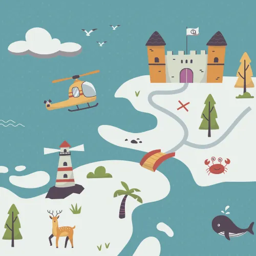 Ilustración que muestra un mapa con un castillo